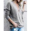 Haut Chiné Superposé en Tricot Manches Longues à Col Plongeant - Gris Clair 3XL