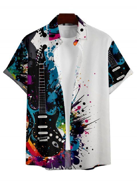 Chemise Décontractée Guitare et Musique Imprimées à Manches Courtes