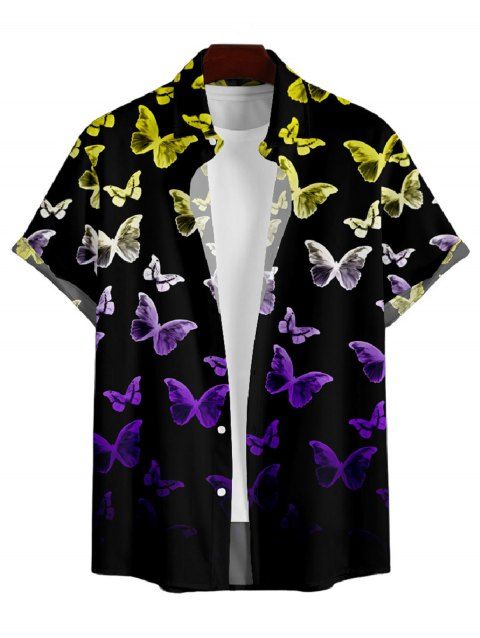 Chemise Décontractée Manches Courtes à Imprimé Papillons avec Boutons pour Hommes