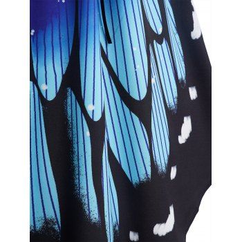 Butterfly Wings Print V Neck Lace Up Dress Ruched Bust Sleeveless Tank Dress