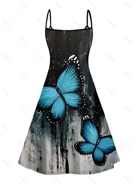 Robe D'Eté Ligne A Papillon Imprimé à Taille Haute sans Manches à Bretelle Fine - multicolor A XL | US 12