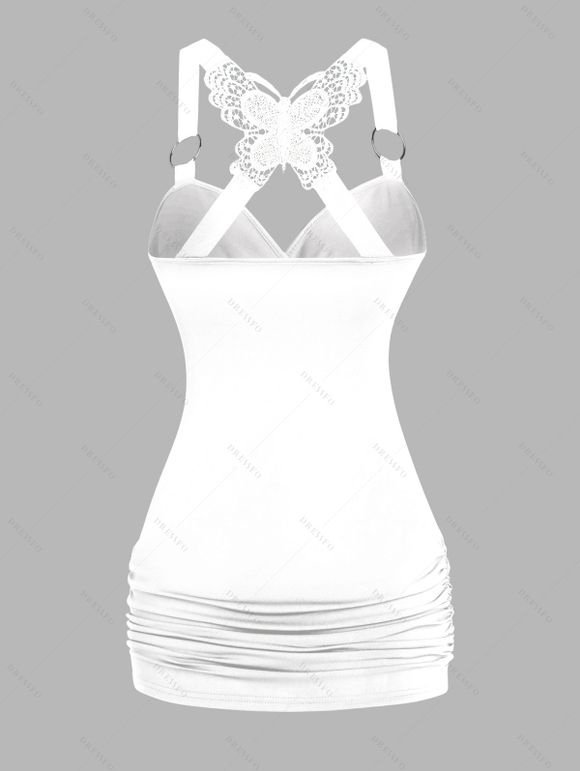 Pantalon à Jambes Larges et Haut en Dentelle Imprimé Pieuvre et Papillon - Blanc S | US 4