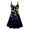 Robe à Bretelle Fine Papillon Imprimé à Taille Haute et Col V - Noir S | US 4