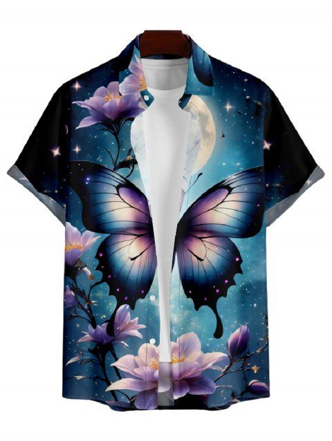 Chemise Décontractée Boutonnée Papillon Imprimé à Paillettes à Manches Courtes