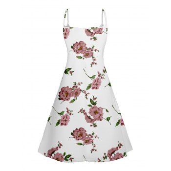 Floral Print V Neck Spaghetti Strap Dress Sleeveless Summer A Line Cami Dress