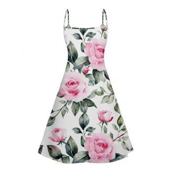 Floral Print V Neck Spaghetti Strap Dress Sleeveless Summer A Line Cami Dress