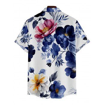 Men's Floral Print Roll Up Sleeve Shirt Button Up Short Sleeve Casual Shirt