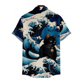 Men's Cat Print Roll Up Sleeve Shirt Button Up Short Sleeve Casual Shirt