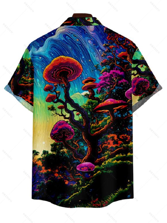 Chemise Décontractée Champignon Coloré Imprimé Boutonnée à Manches Courtes - multicolor A 3XL