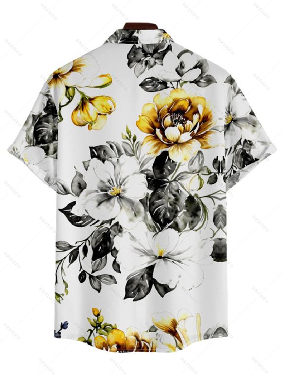 Chemise Décontractée Fleurie Imprimée Boutonnée à Manches Roulées pour Homme - Blanc 3XL