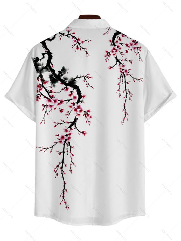 Chemise Décontractée Fleur de Prunier Imprimée Boutonnée à Manches Courtes - Rose clair 2XL