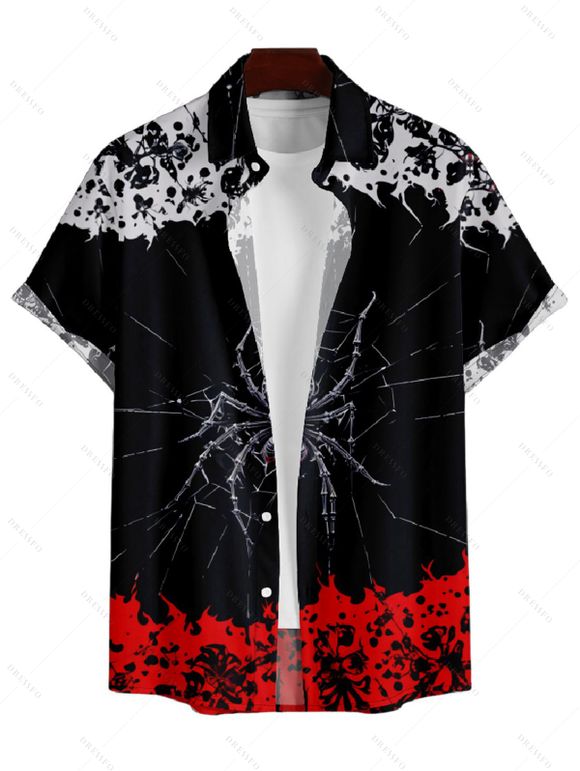 Chemise Décontractée Boutonnée Toile D'Araignée Imprimée à Manches Courtes - Noir 5XL