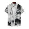 Chemise Décontractée Peinture D'Encre Oriental Imprimée à Manches Courtes pour Homme - Noir 3XL