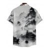 Chemise Décontractée Peinture D'Encre Oriental Imprimée à Manches Courtes pour Homme - Noir 5XL