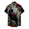 Chemise Décontractée Oiseau Imprimé Boutonnée à Manches Courtes pour Homme - Rouge foncé 2XL