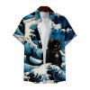 Chemise Décontractée Boutonnée Chat Imprimé à Manches Courtes - multicolor A XL