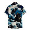 Chemise Décontractée Boutonnée Chat Imprimé à Manches Courtes - multicolor A 4XL