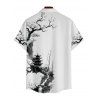 Chemise Décontractée Peinture D'Encre Oriental Imprimée à Manches Courtes pour Homme - Blanc M