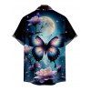 Chemise Décontractée Boutonnée Papillon Imprimé à Paillettes à Manches Courtes - Bleu profond 5XL