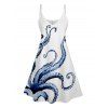 Octopus Print V Neck High Waist Spaghetti Strap Dress Sleeveless Summer A Line Cami Dress
