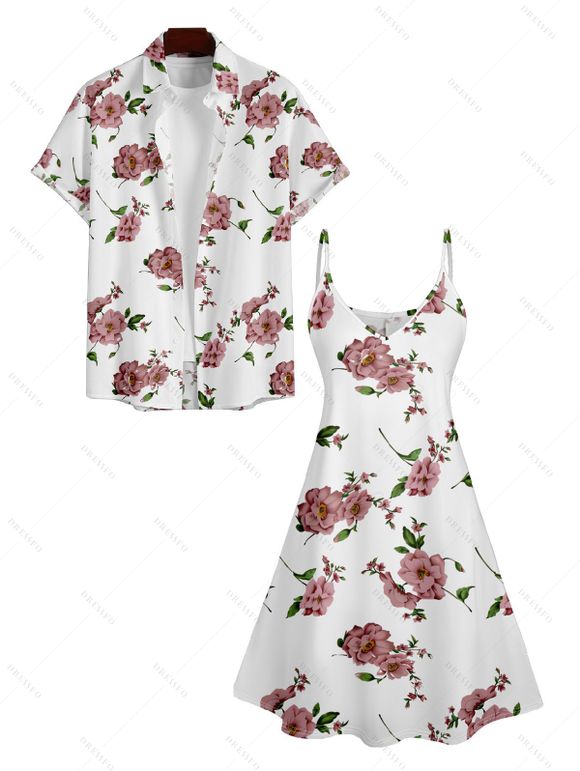 Robe à Bretelles Spaghetti à Col en V et Manches Retroussées Imprimé Floral - Blanc S | US 4