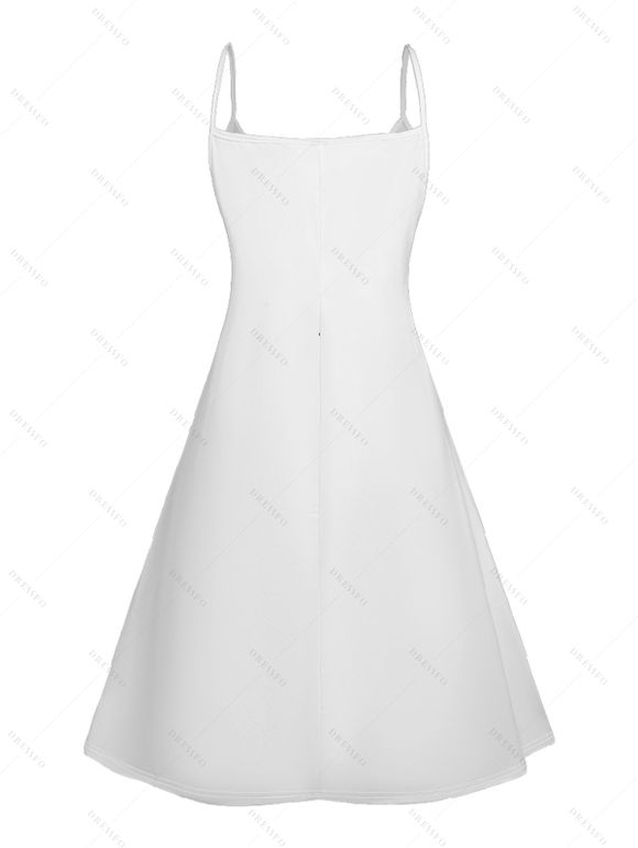 Robe Trapèze à Col en V à Taille Haute et à Bretelles Spaghetti avec Imprimé Pieuvre - Blanc S | US 4
