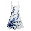 Robe Trapèze à Col en V à Taille Haute et à Bretelles Spaghetti avec Imprimé Pieuvre - Blanc S | US 4