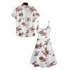 Robe à Bretelles Spaghetti à Col en V et Manches Retroussées Imprimé Floral - Blanc S | US 4