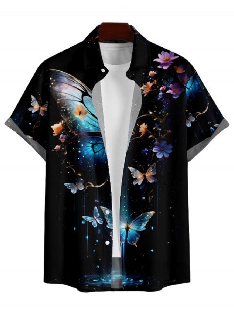 Chemise Décontractée Boutonnée Papillon Galaxie Imprimés à Manches Courtes