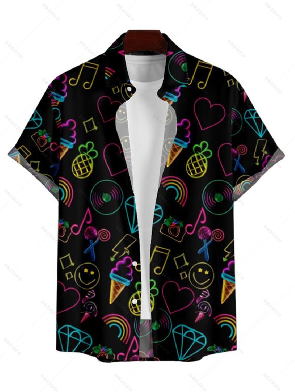 Chemise Décontractée Colorée Musique Imprimée Boutonnée à Manches Courtes pour Homme - multicolor A M