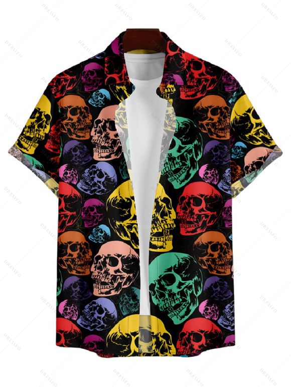 Chemise Décontractée Crâne Imprimée à Manches Courtes - multicolor A 2XL