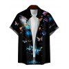 Chemise Décontractée Boutonnée Papillon Galaxie Imprimés à Manches Courtes - Noir M