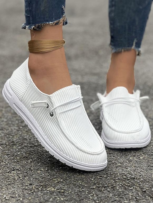 New Lace Up Decor Suede Slip On Flat Sneakers - Blanc EU 43