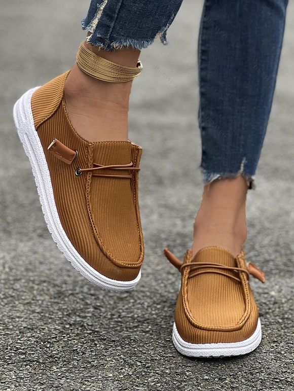 New Lace Up Decor Suede Slip On Flat Sneakers - café EU 43