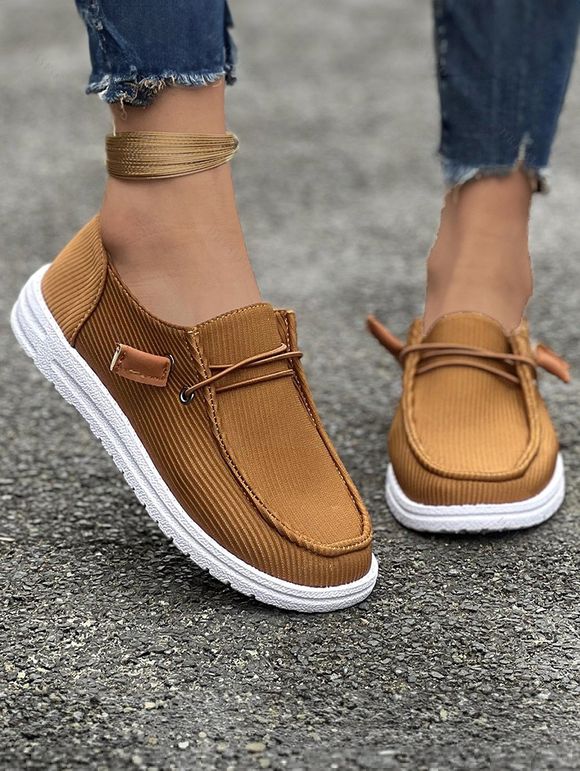 New Lace Up Decor Suede Slip On Flat Sneakers - café EU 43