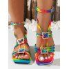 Rainbow Bandage Buckle Decor Square Toe Flat Sandals - multicolor A EU 43