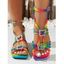 Rainbow Bandage Buckle Decor Square Toe Flat Sandals - multicolor B EU 43
