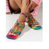 Rainbow Bandage Buckle Decor Square Toe Flat Sandals - multicolor A EU 37