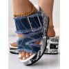 Denim Comfortable Peep Toe Buckle Decor Slip On Newspaper Wedges Heel Sandals - Bleu EU 42