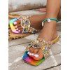 Rainbow Square Toe Pearl Decor Flat Casual Slippers - multicolor A EU 43