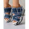 Denim Comfortable Peep Toe Buckle Decor Slip On Newspaper Wedges Heel Sandals - Bleu EU 42