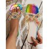 Rainbow Square Toe Pearl Decor Flat Casual Slippers - multicolor A EU 43