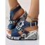 Denim Rhinestone Chain Comfortable Slingback Peep Toe Ankle Strap Buckle Wedges Heel Sandals - Bleu clair EU 42