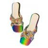 Rainbow Square Toe Pearl Decor Flat Casual Slippers - multicolor A EU 43