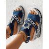 Denim Rhinestone Chain Comfortable Slingback Peep Toe Ankle Strap Buckle Wedges Heel Sandals - Bleu EU 38