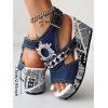 Denim Rhinestone Chain Comfortable Slingback Peep Toe Ankle Strap Buckle Wedges Heel Sandals - Bleu EU 36