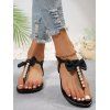 Solid Color Pearl Bowknot Decor Elastic Flat Flip Flops Sandals - Noir EU 42