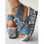 Denim Rhinestone Chain Comfortable Slingback Peep Toe Ankle Strap Buckle Wedges Heel Sandals - Bleu clair EU 42