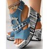 Denim Rhinestone Chain Comfortable Slingback Peep Toe Ankle Strap Buckle Wedges Heel Sandals - Bleu clair EU 42