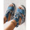 Denim Rhinestone Chain Comfortable Slingback Peep Toe Ankle Strap Buckle Wedges Heel Sandals - Bleu clair EU 42